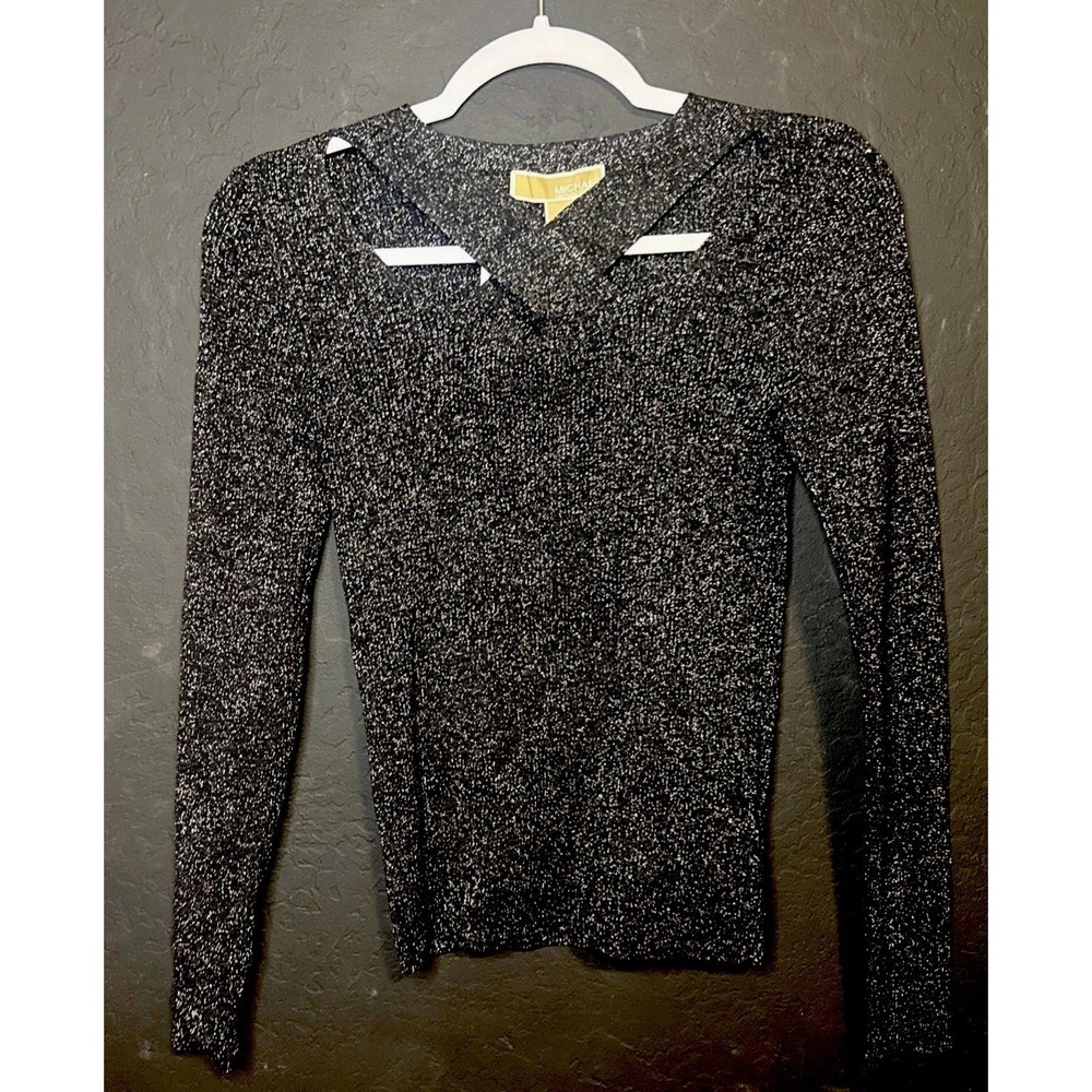Michael Kors Metallic Glitter Top Women's Small Long Sleeve Black New With Tags